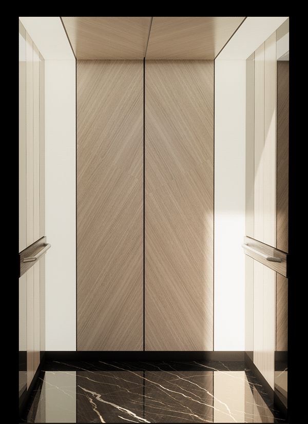 Tấm Laminate vân gỗ được ứng dụng trong trang trí cabin thang máy.
